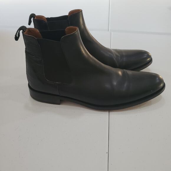 TAFT Boots Mens Size EU 42 Black Chelsea Leather Croc Embossed Heel Pull On - Picture 1 of 14